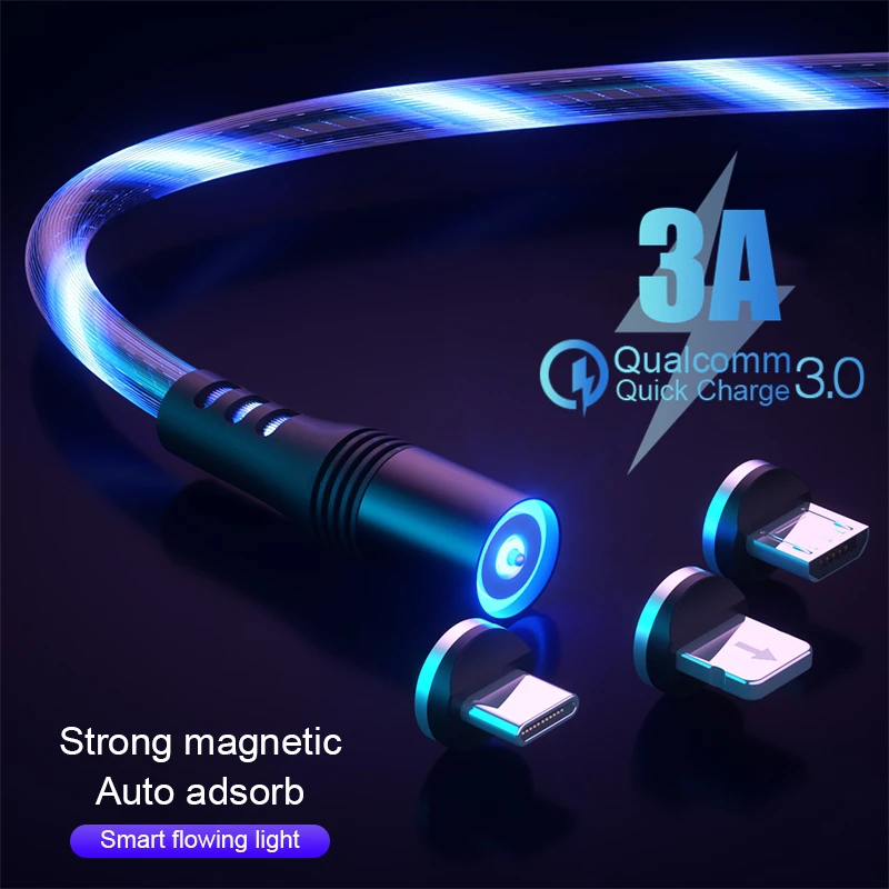 Магнитный кабель 1 м светодиодная подсветка Micro USB Type C магнитное зарядное