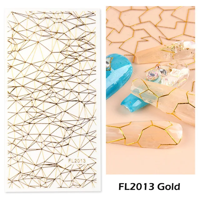 

1Pcs Watercolor 3D Web Mesh Gold Line INS Sliders Nail Sticker Decal Nail Art Stickers Decoration Water Tattoo Manicure