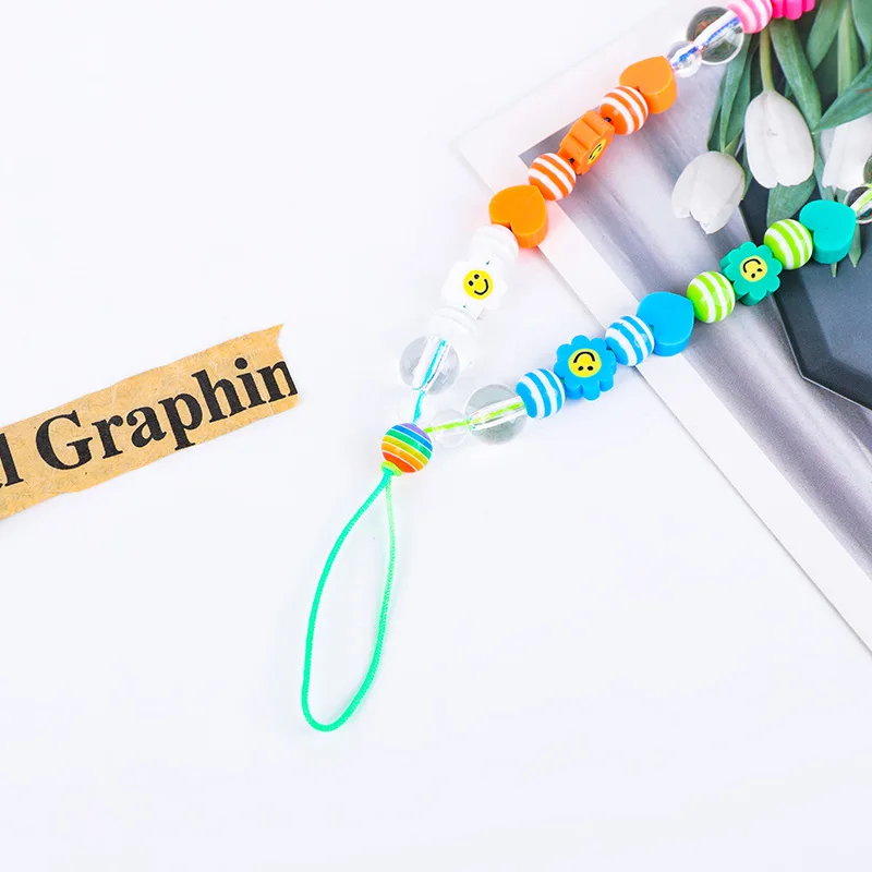 Rainbow Color Star Beaded Mobile Phone Straps Fashion Soft Ceramic Fruit Chain Ladies Anti-lost Key Lanyards Girls Jewelry