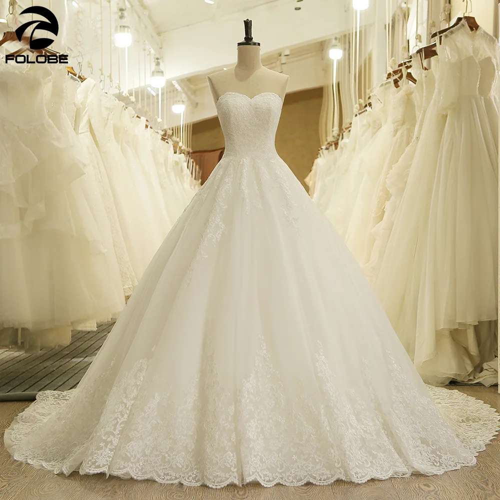 

Vintage White Lace Appliques Ball Gown Wedding Dresses 2020 Sweetheart Princess Court Train Bride Dresses robe de mariee