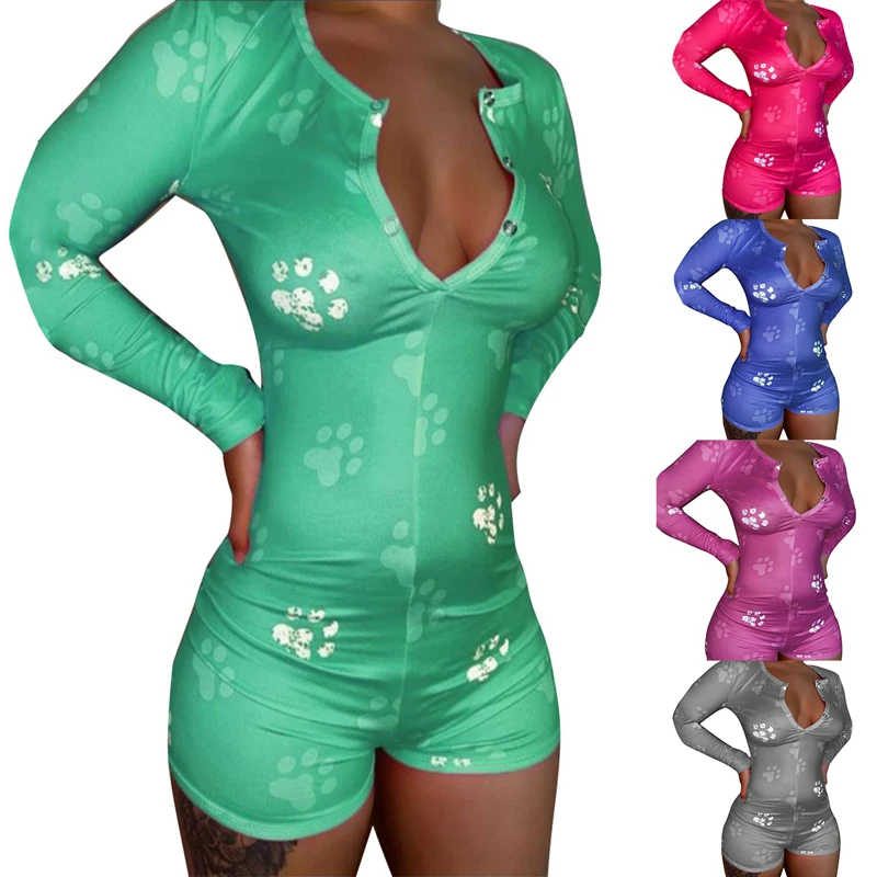 Летний Повседневный Пижамный комбинезон женский модный с принтом собачьей лапы