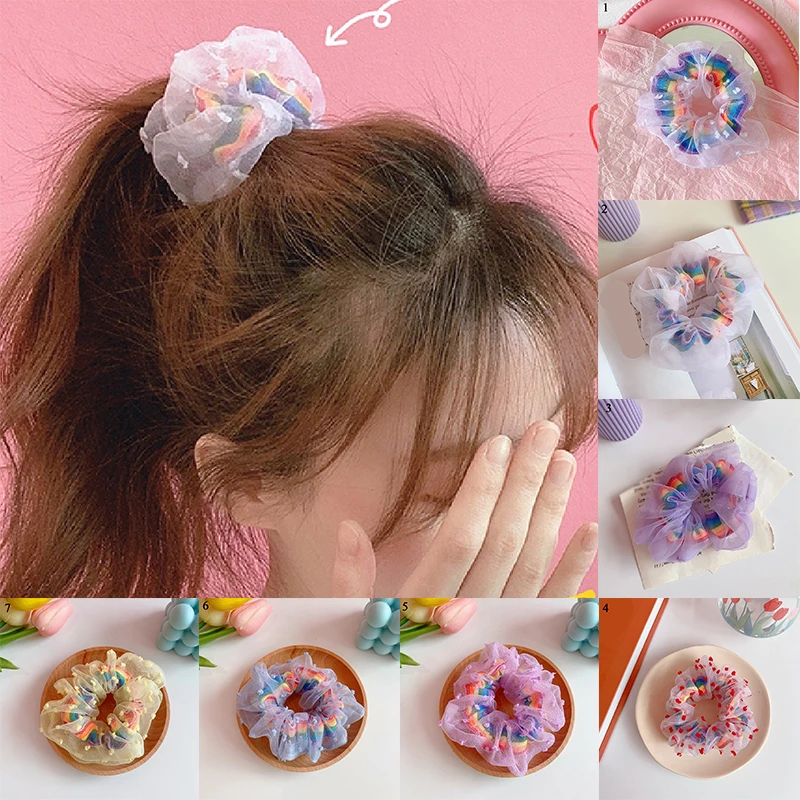 Эластичная сетчатая резинка для волос на лето каваи кружево радуга точка звезда