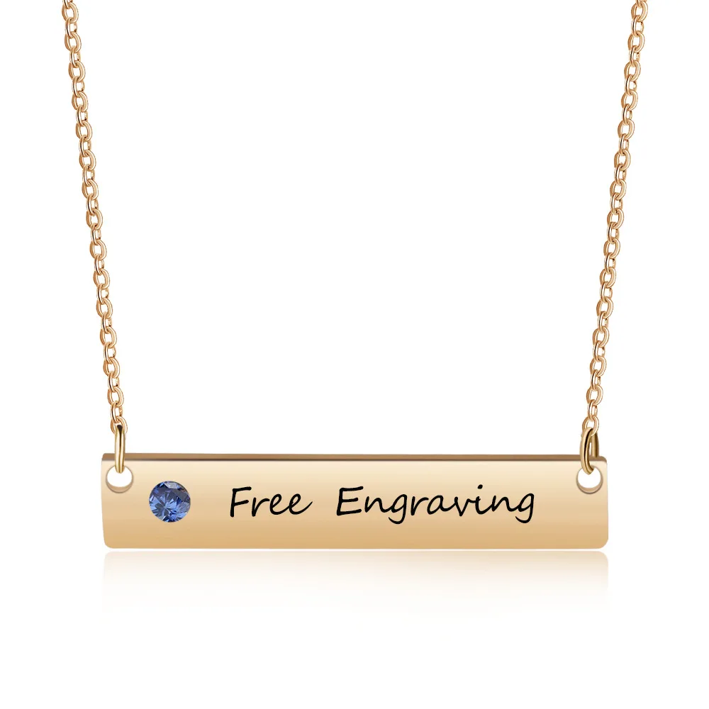 

Customized Name Necklace Crystal Birthstone ID Bar Necklaces Stainless Steel Engrave Women Jewelry Necklaces Personalized Gifts