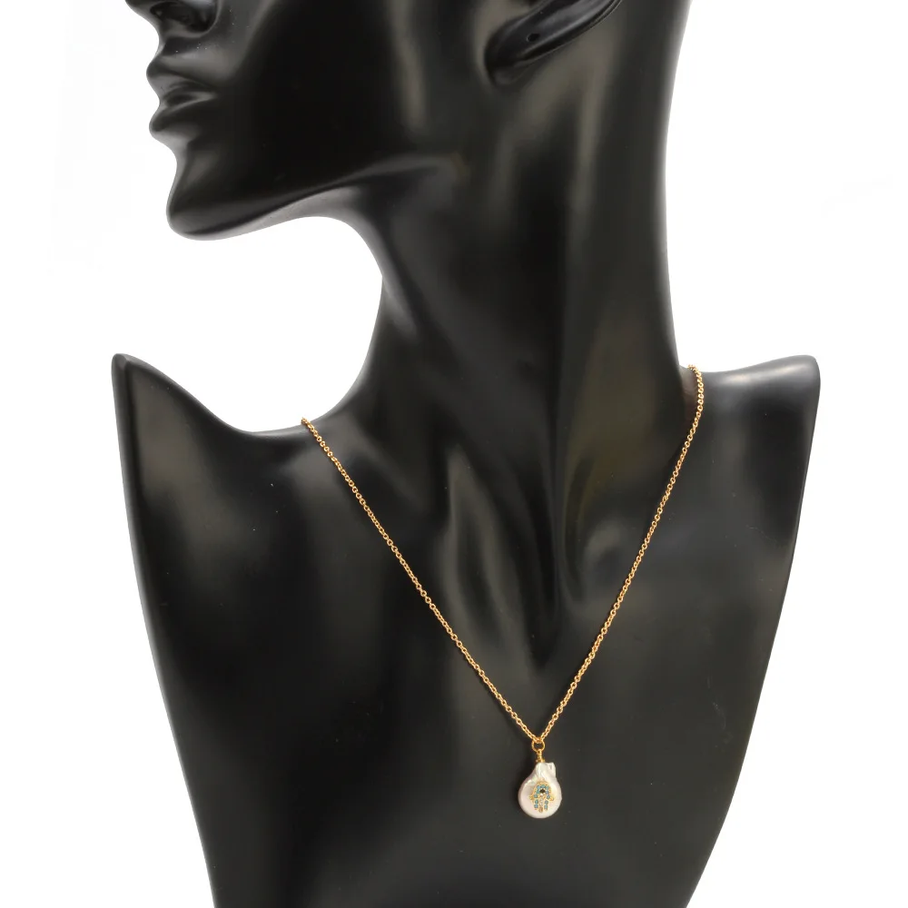 Ожерелье из натурального пресноводного жемчуга инкрустация цирконом кулон