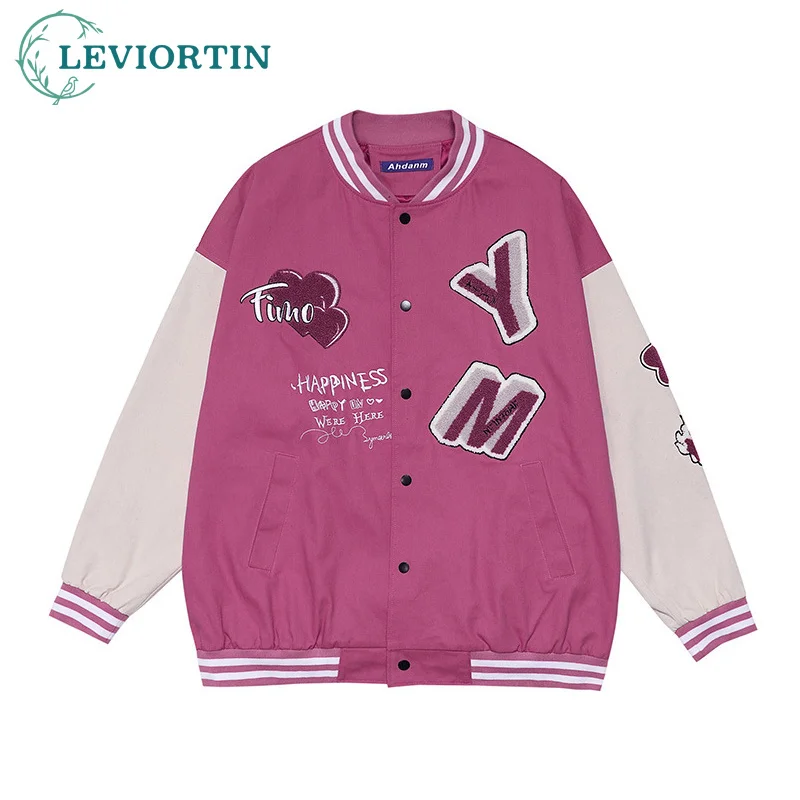 

Funny Letter Embroidered Women Jacket Baseball Uniform Flocking Cotton Fabric Single-breasted Harajuku Hip Hop Streetwear Coat