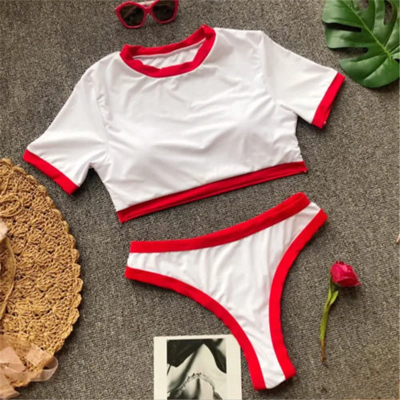 

Two Piece Bikini High Waist Striped Pattern 2021 Summer Beach Simple Patchwork Sexy Bathing Suits Swimwear Tankini Clothing