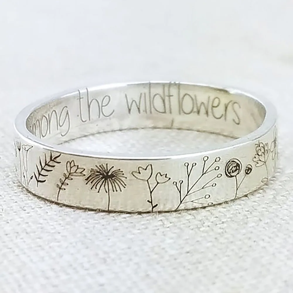 

Vintage Simplicity Carved Flower Ring for Women Men Bohemian Delicate Wildflowers Floral Daisy Handmade Ring for Female Gift