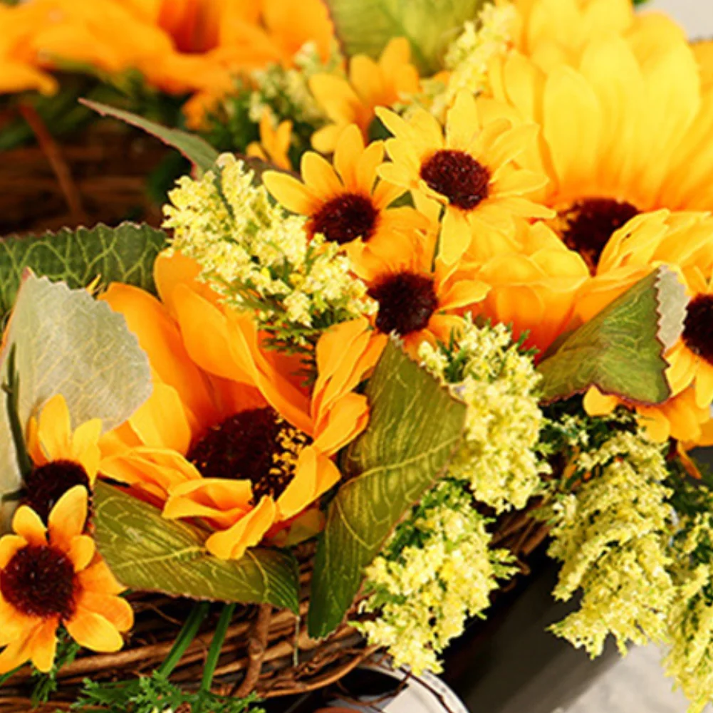 

Artificial Rattan Sunflower Garland Wreath Home Cafe Wall Party Hanging Decor
