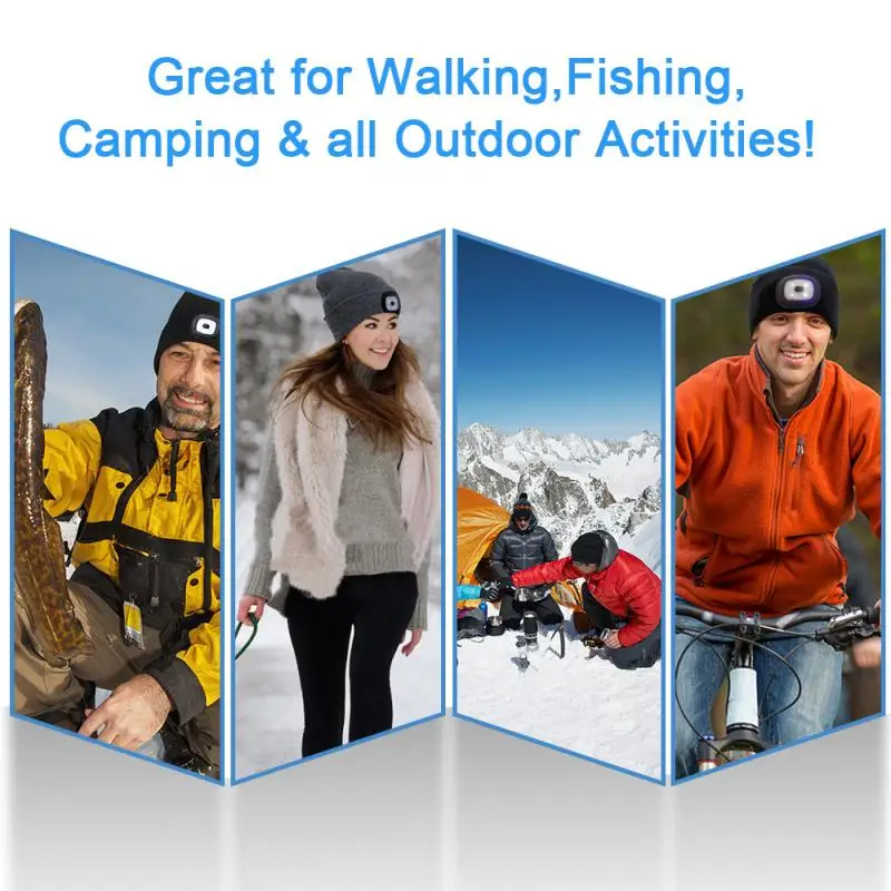 

Unisex 4 LED Light Hat Button Battery Type Handfree LED Beanies Cap Knit Hat Keep Warm For Climbing Fishing Outdoor Newyear Gift