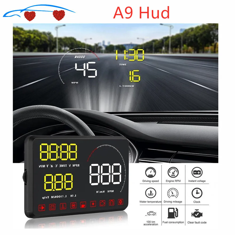 

A9 HUD 5.5 Inch General Motors Head Display ODB2 System Alert HUD ODB2 System Head Display