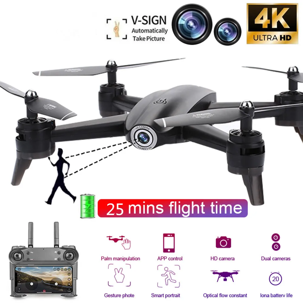 Профессиональный Wifi Радиоуправляемый Дрон 4K 1080P 720P HD Двойная камера оптический поток воздушный Квадрокоптер FPV Дрон долгий срок службы батареи игрушки для детей