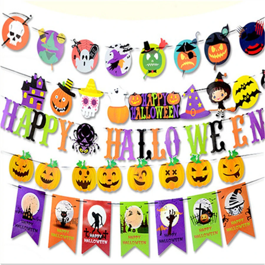

100 Pcs Halloween Banners Flags Party Hanging Decorations Supplies Star Witc Happy Halloween Banner Home Decor