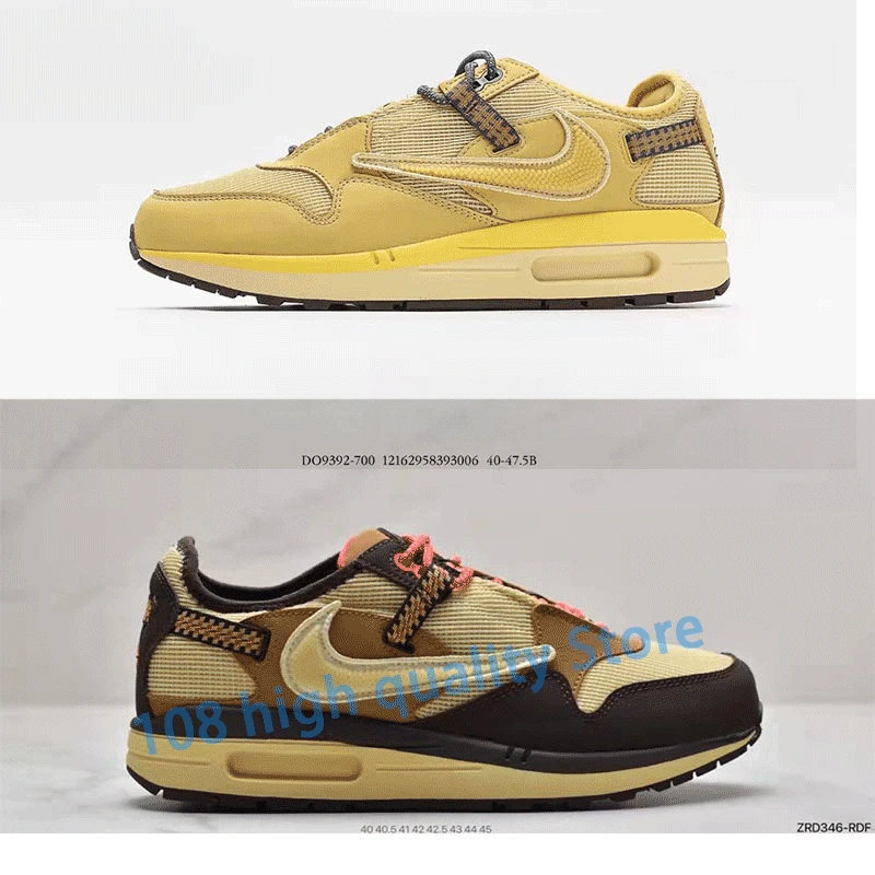 

Original Luxury Brand Air 87 Travis Scott Shoes Men's Low-Top Retro Running Sneakers Ladies Golf Tennis Shoes Wheat Black Brown