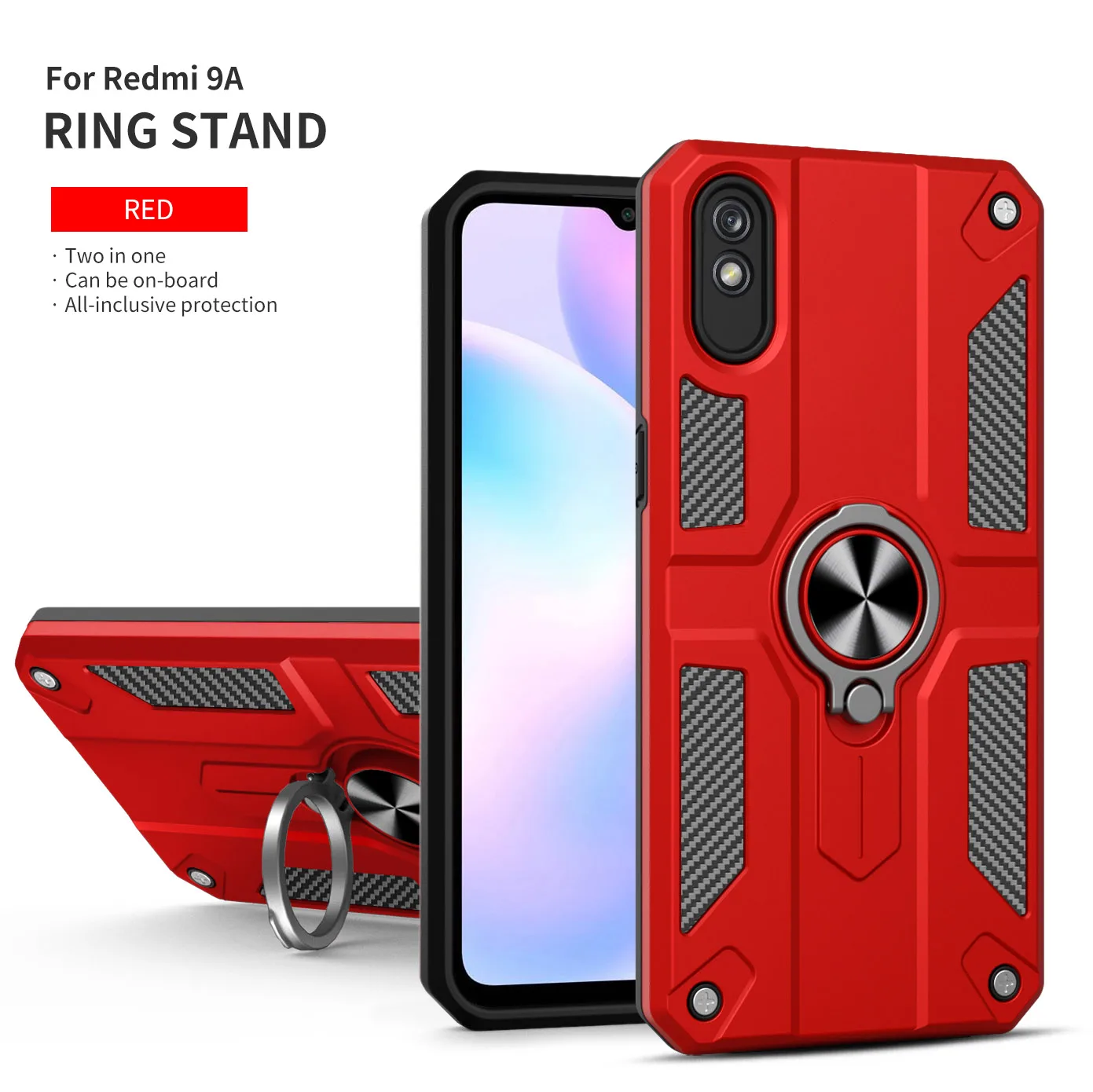 

Shockproof Armor Phone Case For XIAOMI redmi 9power 9t m3 note9 note9s 9 9a 9c Stand Magnetic Ring Kickstand Bumper Hard PC Cove