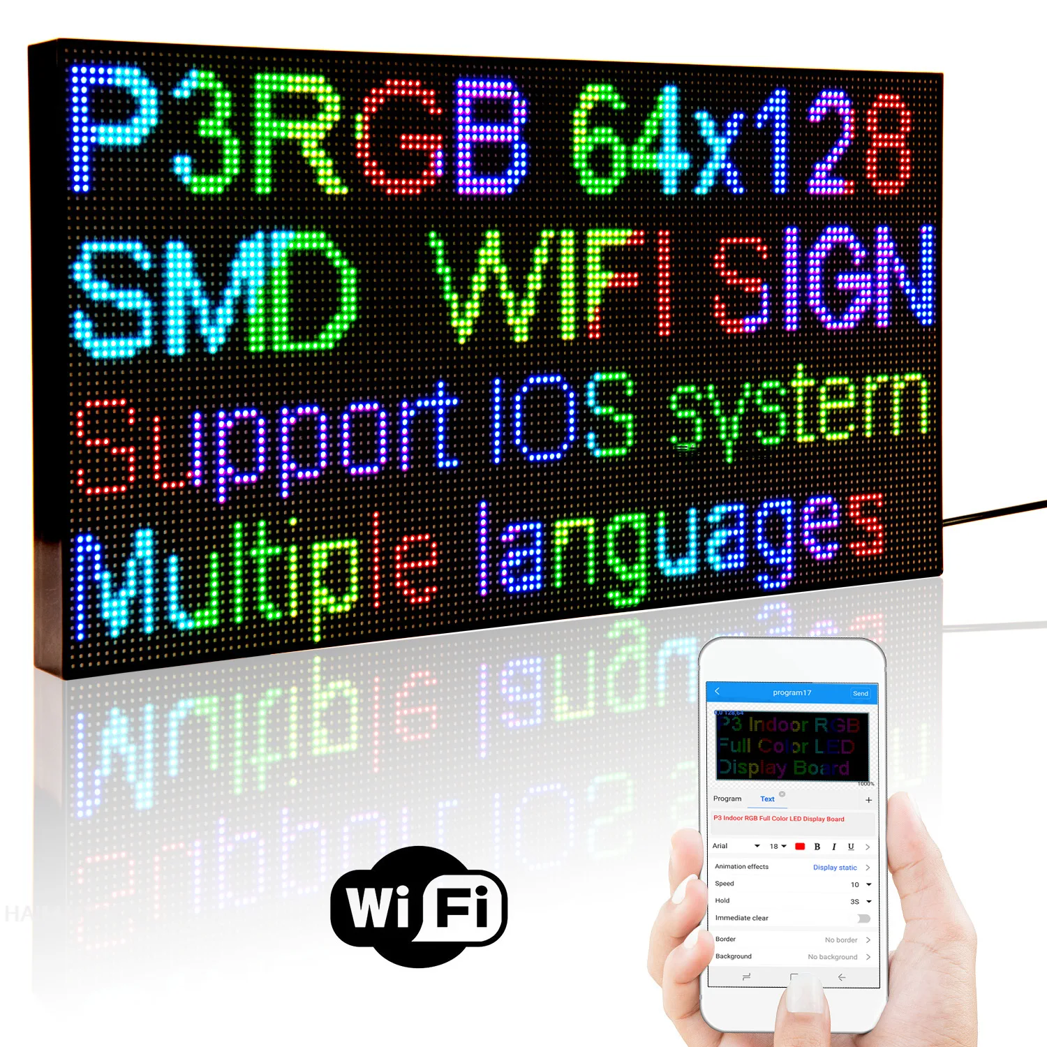 

P3 LED Ad Display Board, 38.7x19.6cm, RGB, Full Color, WiFi, SMD Programmable Message, Business Advertising LED Display