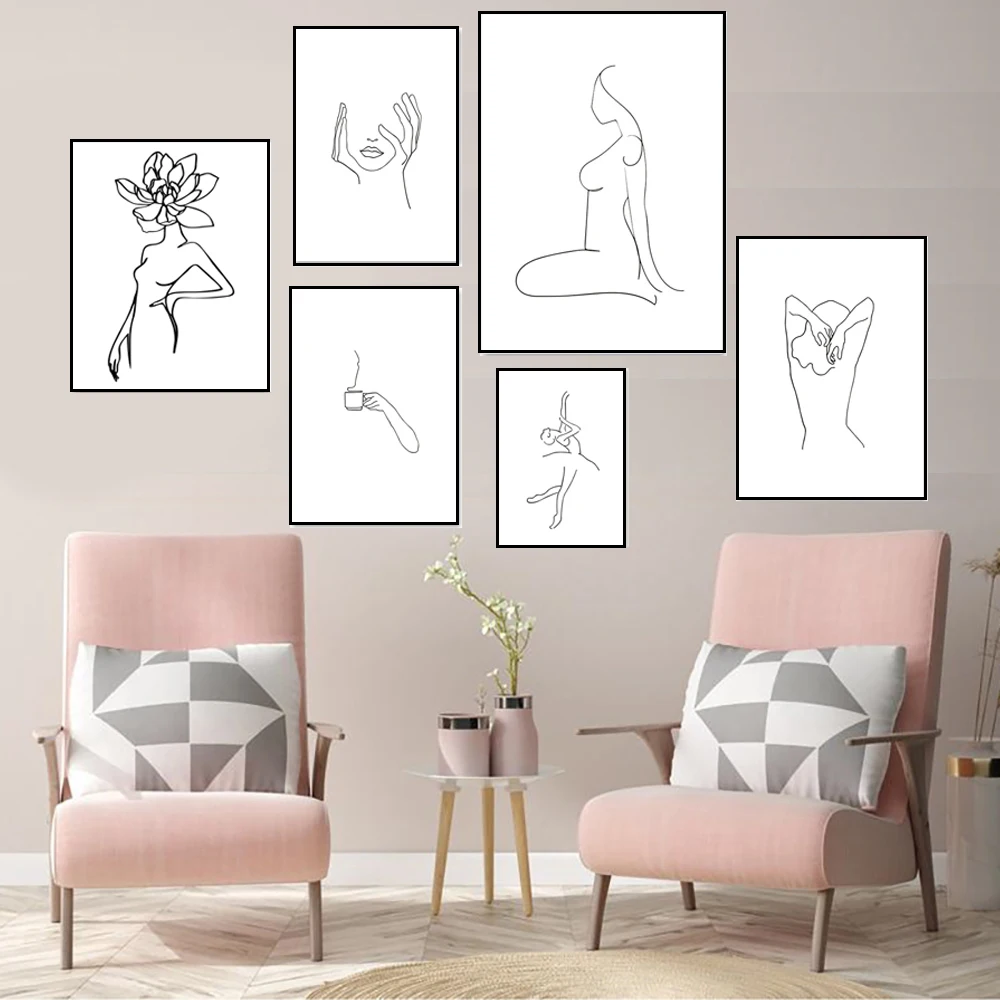 Абстрактная пикантная Женская картина на линию тела в скандинавском стиле