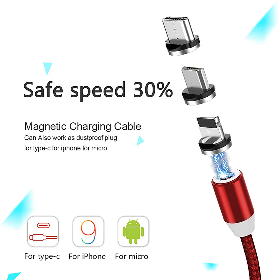 Круглый Магнитная застёжка Micro USB C/Тип C/8-контактный для адаптер для Iphone USB магнит Зарядное устройство для быстрой зарядки(только в том случае, Магнитная застёжка