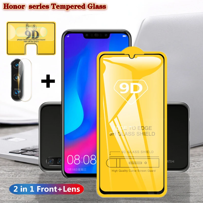 2 в 1 9D закаленное стекло для Huawei Honor 10 20 Lite 10i 20i 8X 9X Pro Защитная пленка