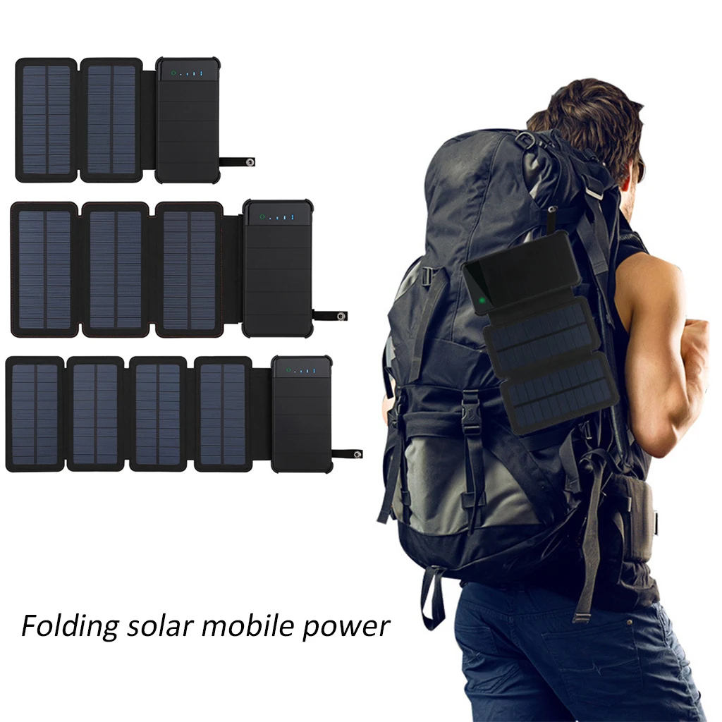 

Solar panel charger mobile power waterproof power supply dual USB port 10000mAh mobile phone battery outdoor portable folding