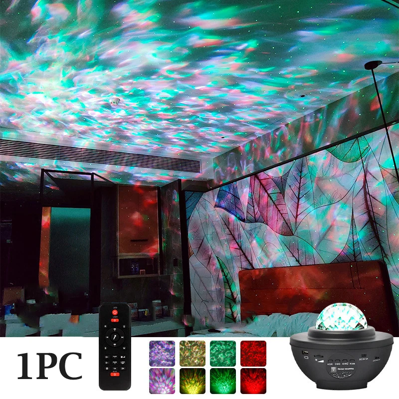 

Romantic Colorful Starry Sky Projection Light Ocean Laser Night Lights Remote Control Ocean Wave Bedroom Decorative globe Lamp