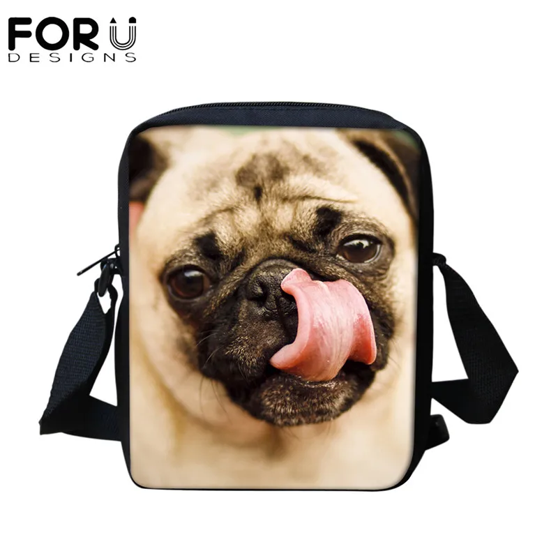

FORUDESIGNS, женские мини-сумки через плечо с 3D-принтом мопса, брендовая дизайнерская повседневная женская сумка на молнии, квадратная сумка на п...