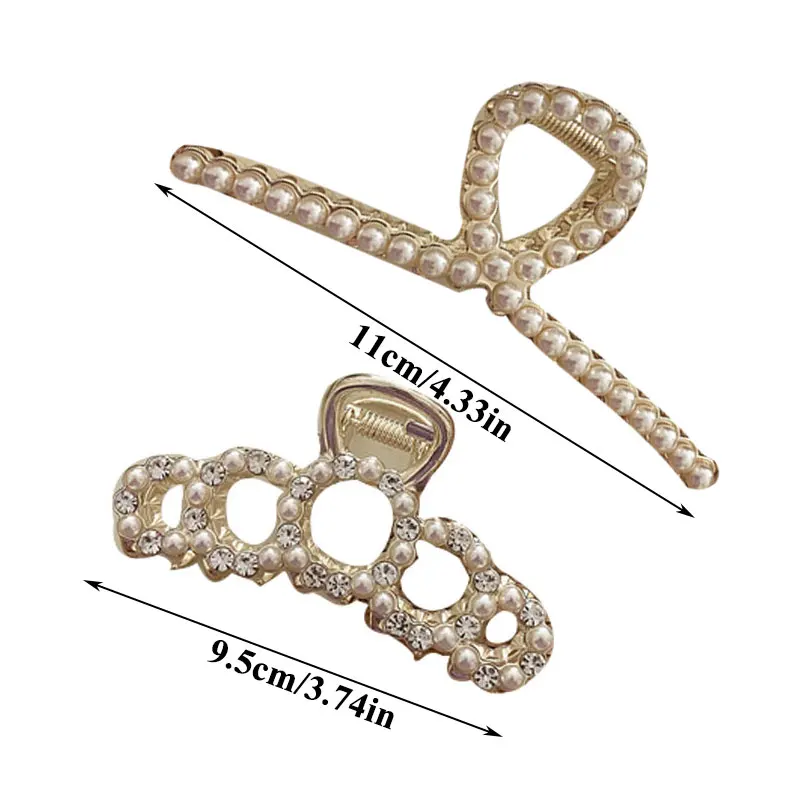 

Vintage Simple Hairpin Elegant Crystal Pearl Hair Clip Fashion Geometric Barrettes Rhinestone Creative Pearls Metal Hair Claw
