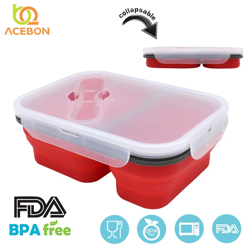 Двойной сетчатый Силиконовый складной квадратный Bento Box Складной Портативный Ланч-бокс для еды столовая посуда контейнер для продуктов миска для студентов