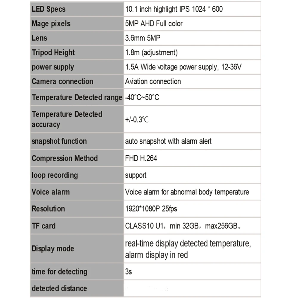 Thermal Imaging Temperature Ahd 5MP Temperature Camera 10.1 Inch Highlight IPS 1024 * 600 Abnormal Temperature Voice Alarm