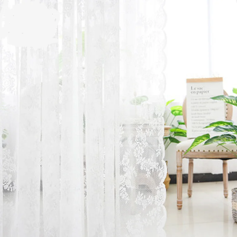 

White Lace Curtains Embroidery Flower Screens European Style Voile Sheer Bedroom Living Room Modern Tulle Voile Fabric Drapes