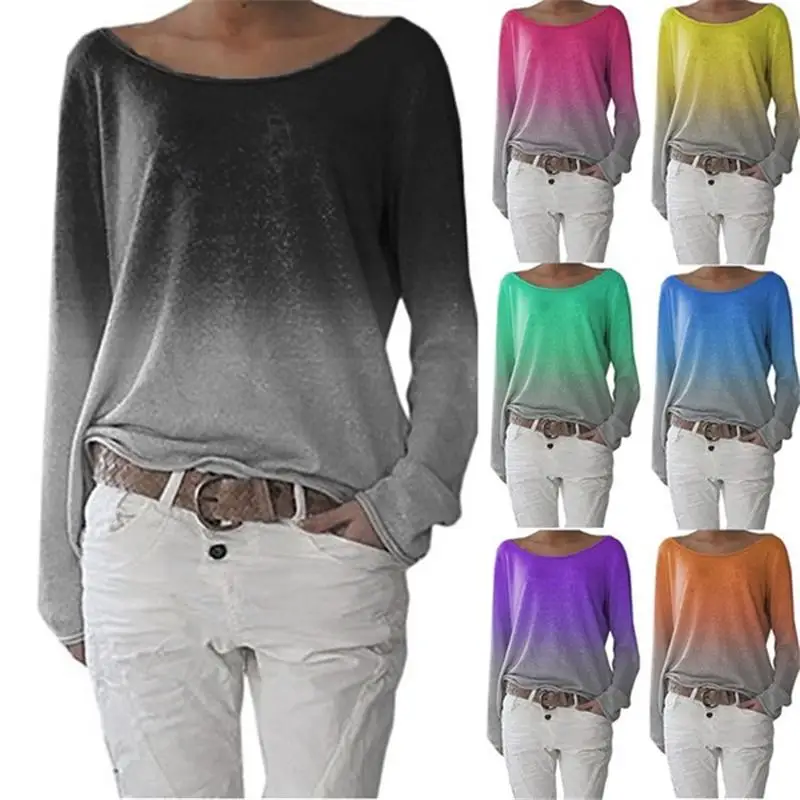 Футболка женская хлопковая футболка с длинным рукавом Gradation широкий воротник