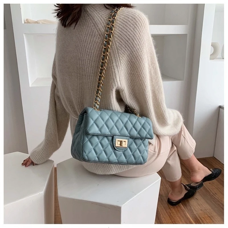 

Fashion New Plaid Chain Crossbody Bags Women Messenger Bag Female Lock Cross Body Shoulder Bag PU Leather Small Square Flap Bag