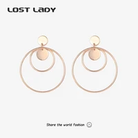lost lady hollow geometric round dangle earrings trendy gold color punk big circle earrings for women party jewelry wholesale