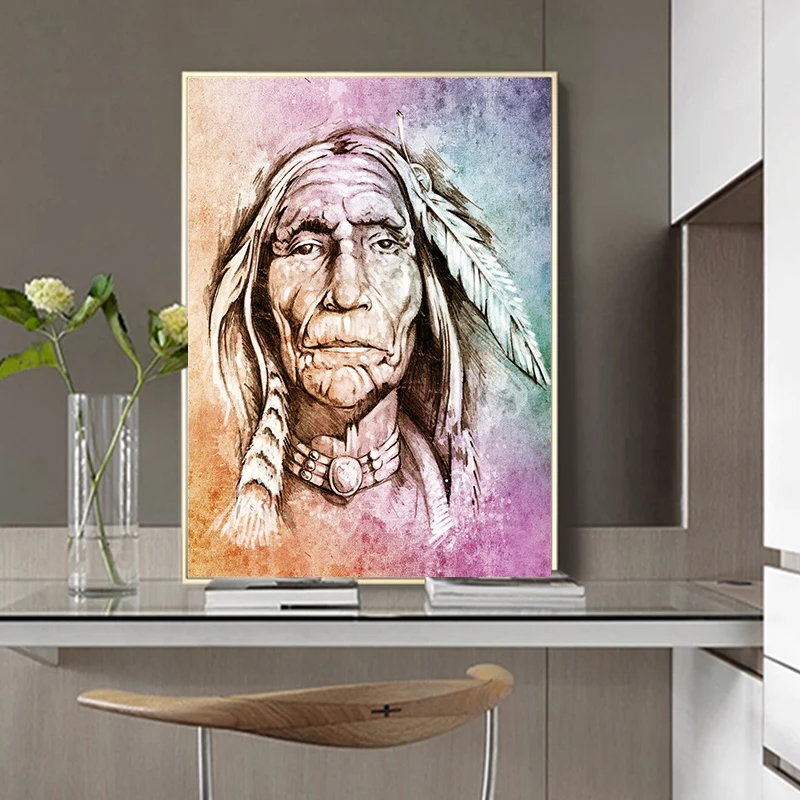 Нативный холст настенные художественные картины племя женщина Пернатые принты