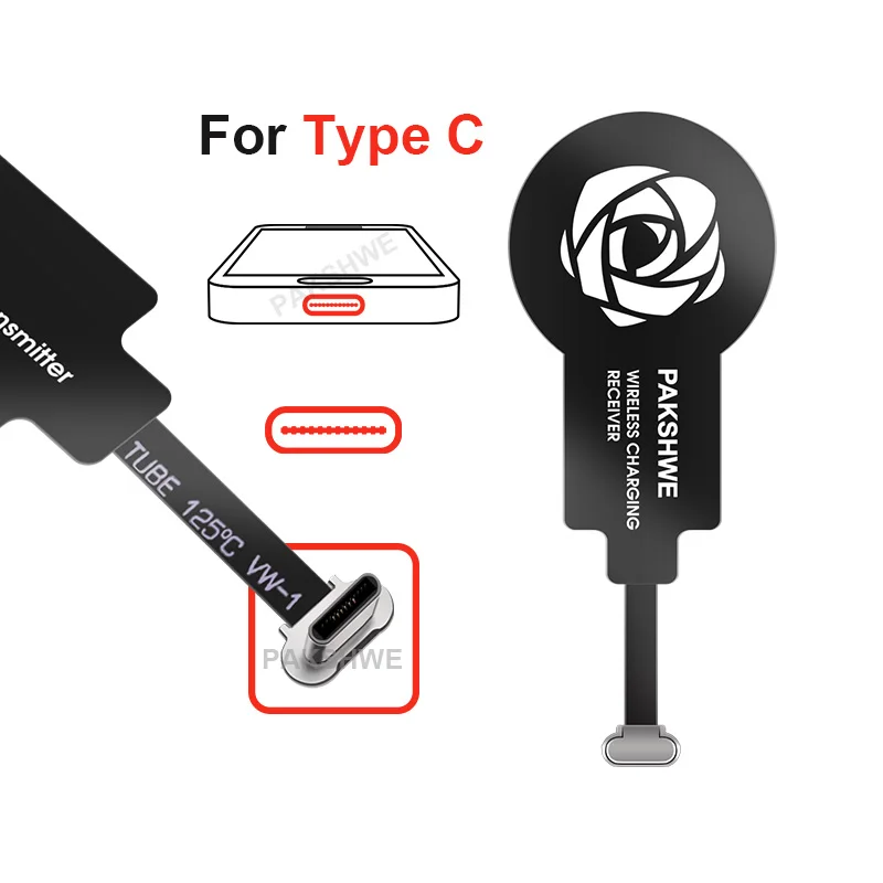 Black for Type C Qi Беспроводное зарядное устройство приемник модуль адаптер для Lightning iPhone 5 5S 5C SE 6S 7 7Plus Android Micro-usb type-C телефоны универсальные - Тип штекера: Black for Type C