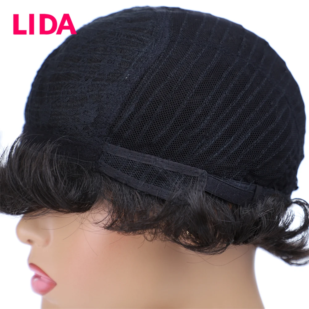 LIDA короткие парики из человеческих волос 120% Дестини натуральные волнистые человеческие волосы парики 6435 Remy бразильские человеческие волосы " машинные парики