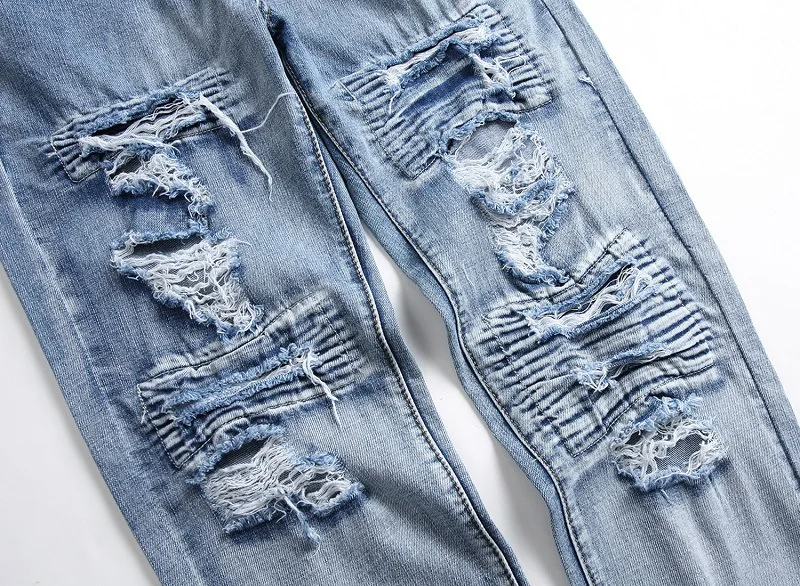 

2020 Men's Ripped Streetwear Skateboard HIP HOP Punk Stretch Bike Jeans Trendy Holes Straight Denim Trouers Mens Loose Jeans