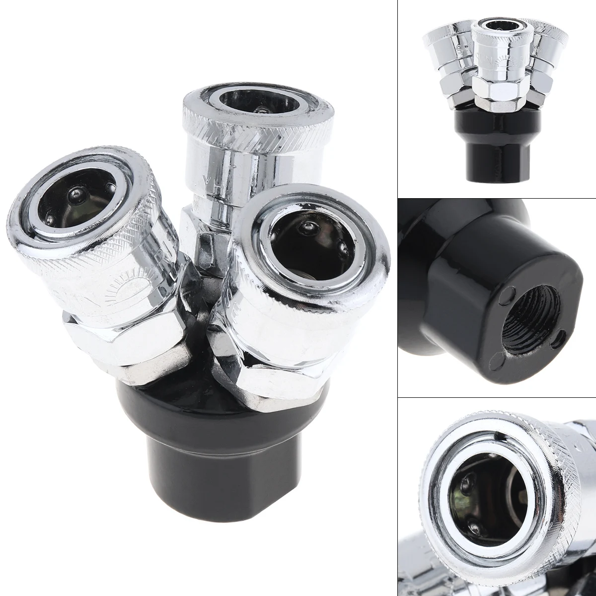 

Pneumatic Fittings Three Way 1/4" Air Hose Quick Connector with 14mm Thread Diameter and Telescopic Buckle for Air Compressors