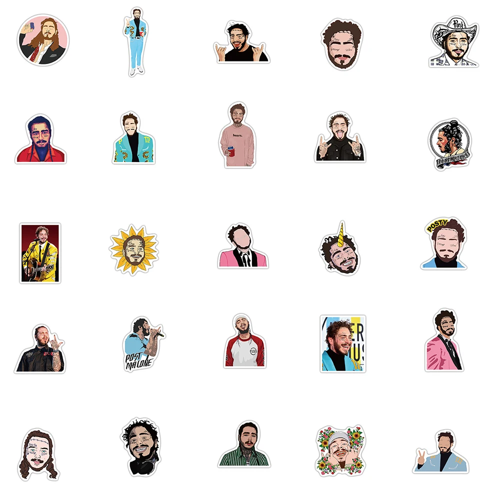 10/30/50PCS Singer Post Malone Stickers DIY Motorcycle Travel Luggage Skateboard Cool Graffiti Sticker Waterproof Decals Kid Toy - купить по
