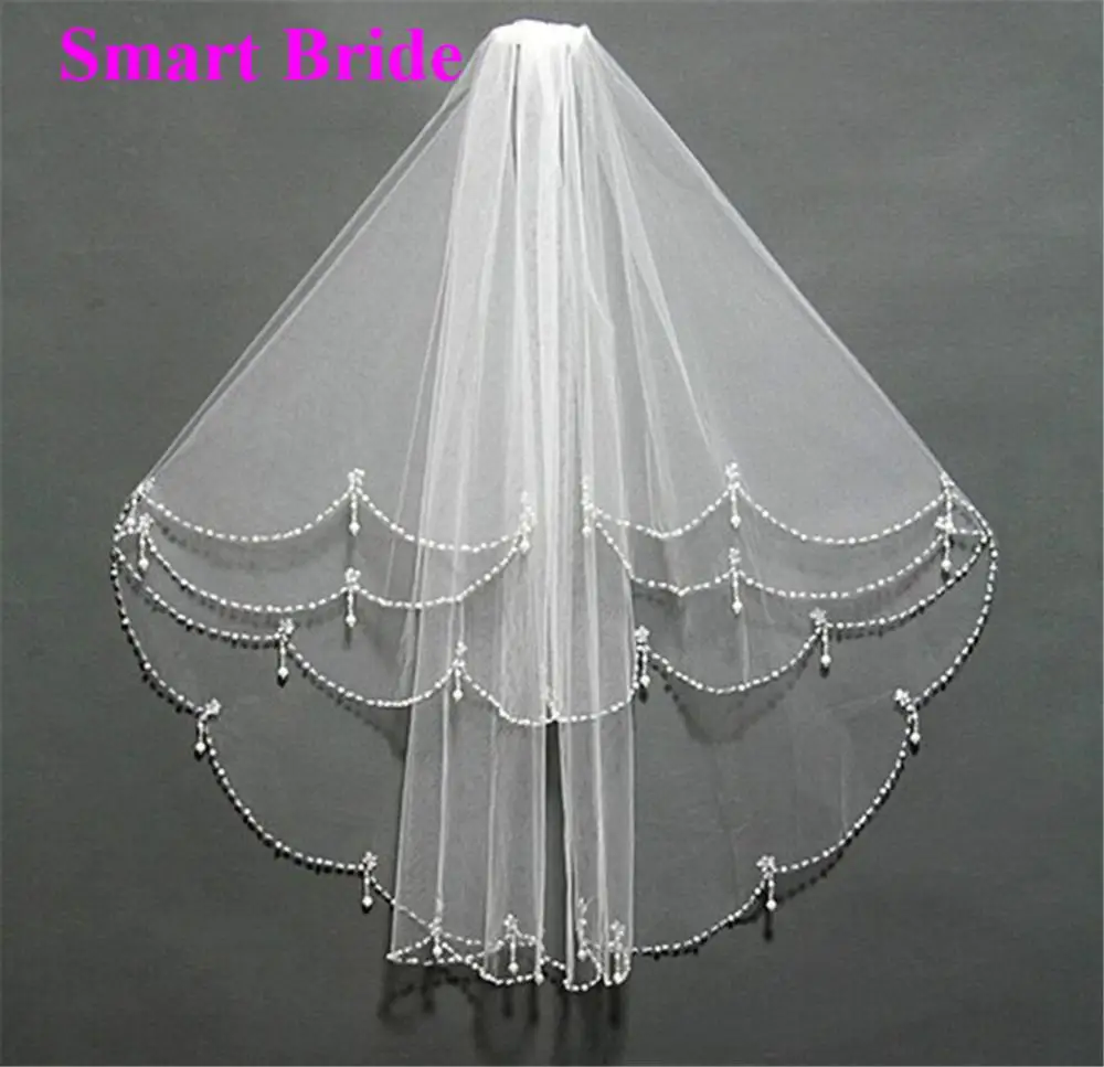 

Wedding Bride Veils Elegant Short Handmade Beaded Bridal Veil White Ivory VS40