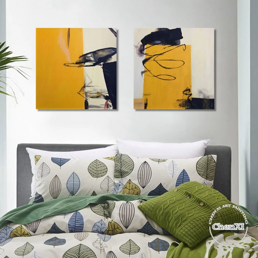 

2PCS A Set Of 100% Handmade Idea Abstract Oil Painting Wall Art The Classroom The Corridor Decor Picture On Canvas Frameless