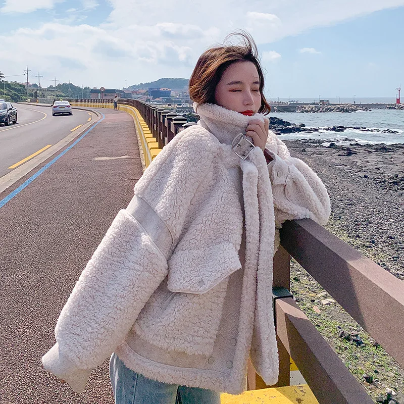 

2021 замшевое пальто из овечьей шерсти, женская уличная одежда в Корейском стиле, свободная повседневная замшевая Меховая куртка, свободная м...