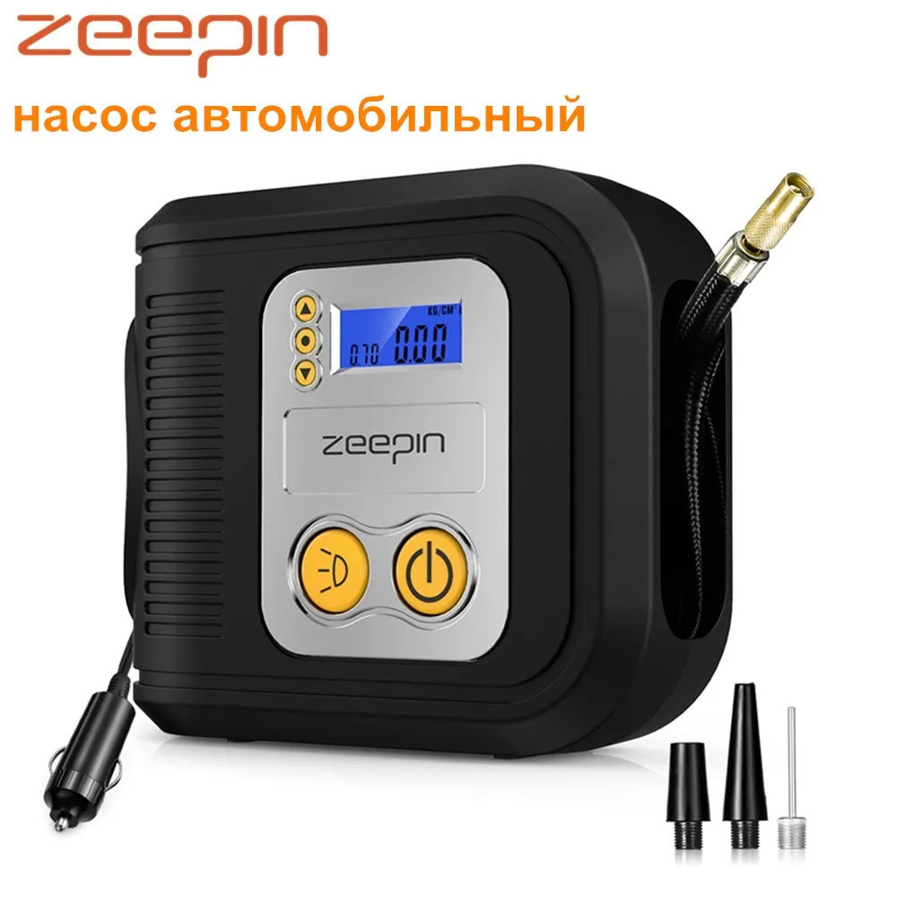 ZEEPIN 12 в автомобильный компрессор 150 фунтов на кв. дюйм 120 Вт автомобильный шиномонтажный насос с манометром/3 насадки/светодиодный светильник/автоматическое отключение