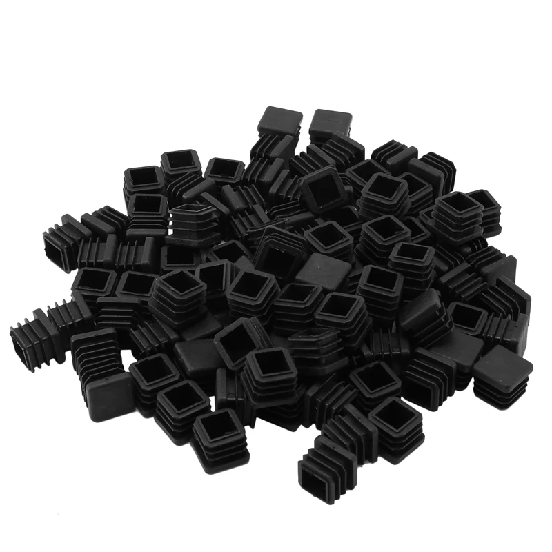 100pcs Plastic Square Tube Inserts End Blanking Caps 20mm x 20mm Black