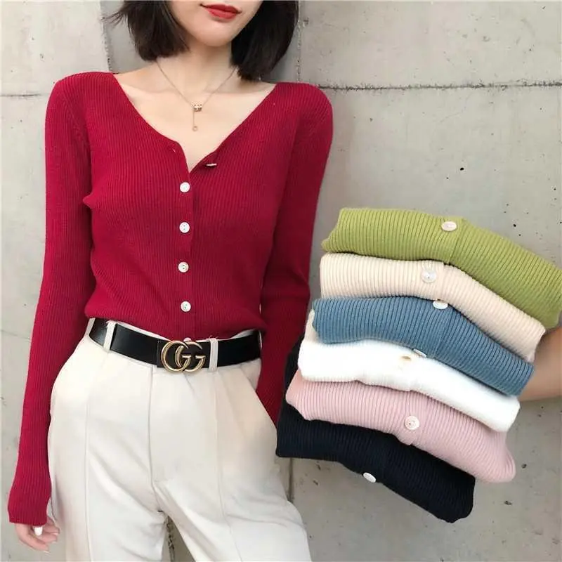 

7 Colors Women Knitted Cardigan Sweaters Autumn Winter 2022 Korean Fashion Casual Long Sleeve Jackets Black White Blue Red