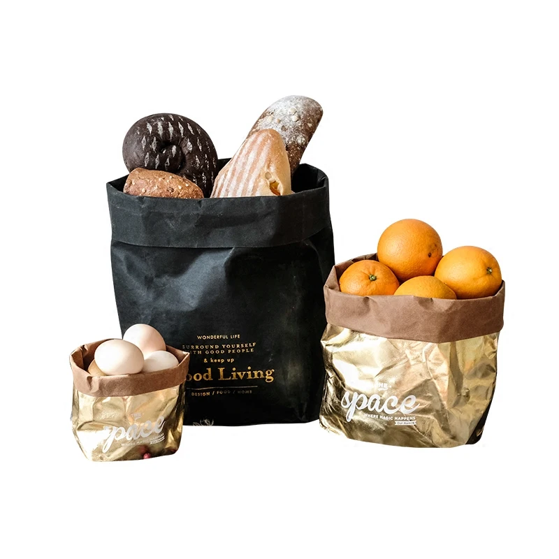 

Nordic cretive Washable Kraft Paper Storage Bag Paper Sundries Food Storage Waterproof Bags Organizer for Home WJ817