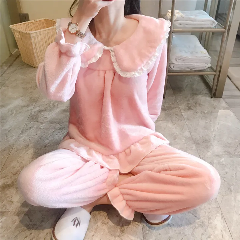 Комплект зимней пижамы для женщин теплая Фланелевая пижама плотная Женская