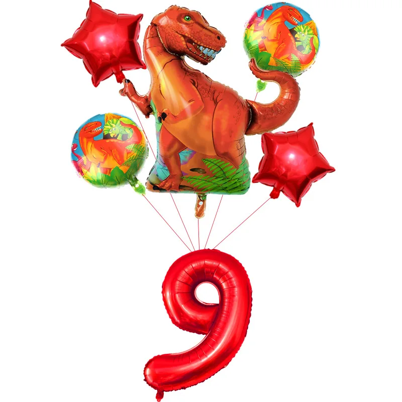 6pcs Red 9 years Фольга динозавр шары динозавров вечерние Happy День рождения украшения для детей из фильма «Парк Юрского периода»; украшения в виде животных воздушные шарики, детские игрушки - Цвет: 6pcs Red 9 years