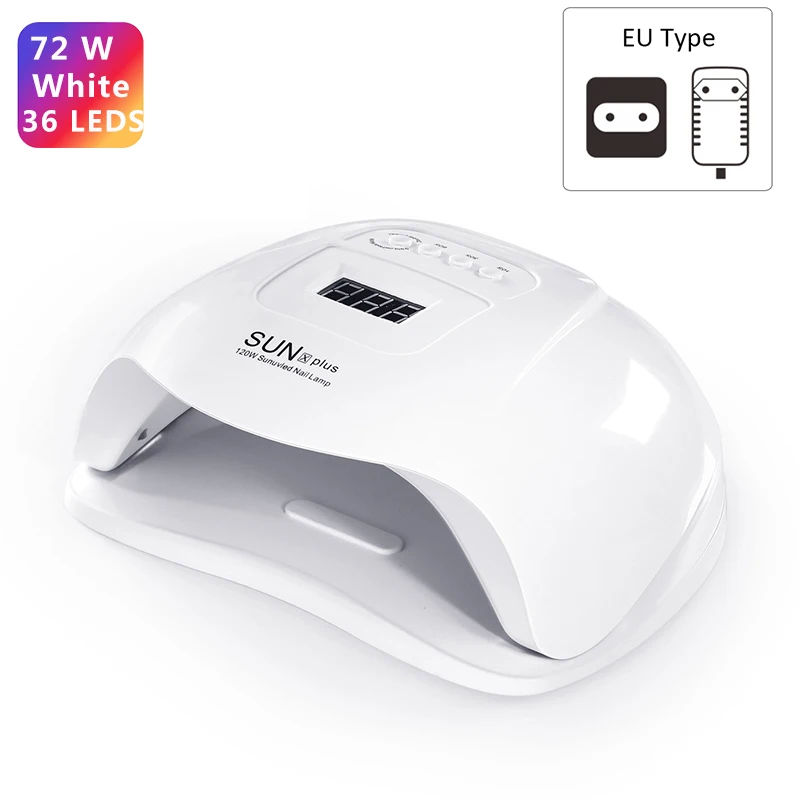 72W White EU 01 72 Вт УФ-лампа для сушки ногтей 36 светодиодов УФ-лампа для ногтей Dryer10s/30 s/60 s EU/US PLUG лампа для отверждения гель-лака инструмент для сушки ногтей - Цвет: 72W White EU 01