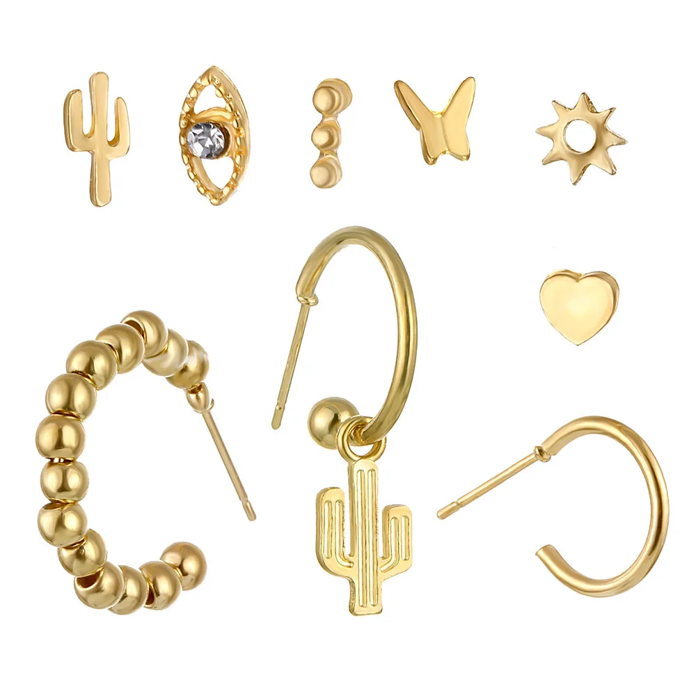 FAMSHIN Boho смешанный металлический Комплект сережек для женщин Винтажный Золотой