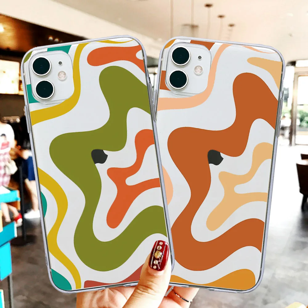 

Fashion New Liquid Swirl Art Pattern Beige Sage Green Phone Case For iPhone 12 11 Pro Max 8 7 6 6S Plus XR X XS Max SE2020 Coque